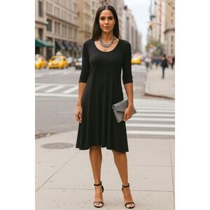 NWT Eileen Fisher Jersey Roundneck Shark Bite Hem GRAY Stretch Lagun Dress S